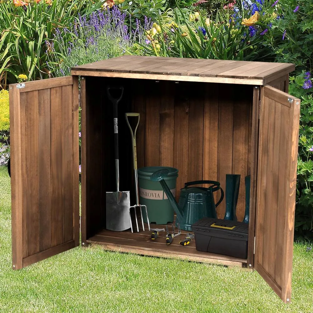 Costway Outdoor Wooden Storage Shed Double Doors Tool Shed for Garden Yard in Brown 3
