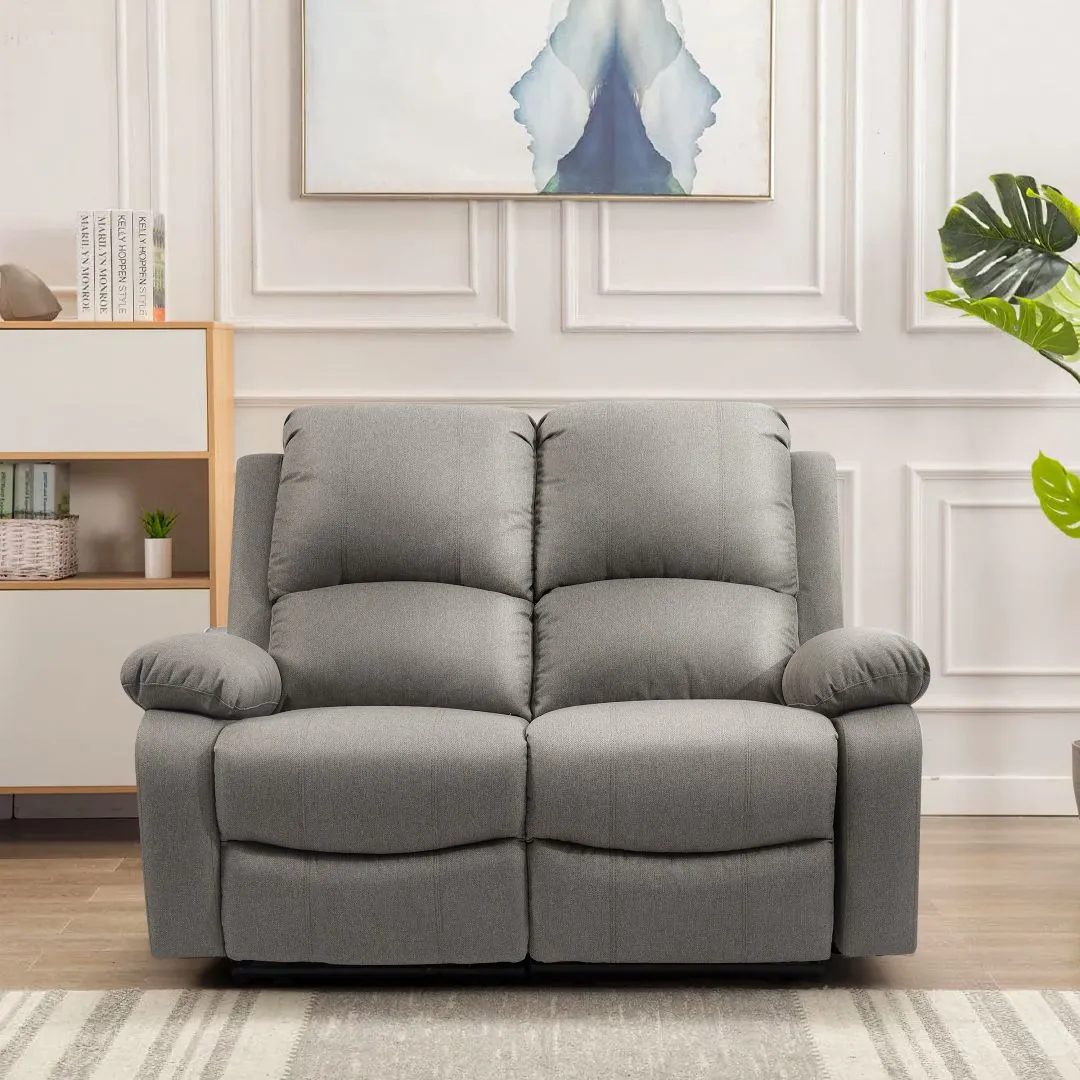 Comfy Living Ltd Luxury Fabric Reclining 2 Seater Sofa in Light Grey