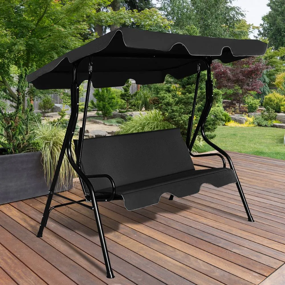 Costway Garden Patio Metal Swing Chair 3 Seater Hammock Bench Swinging Cushioned Seat in Black 6