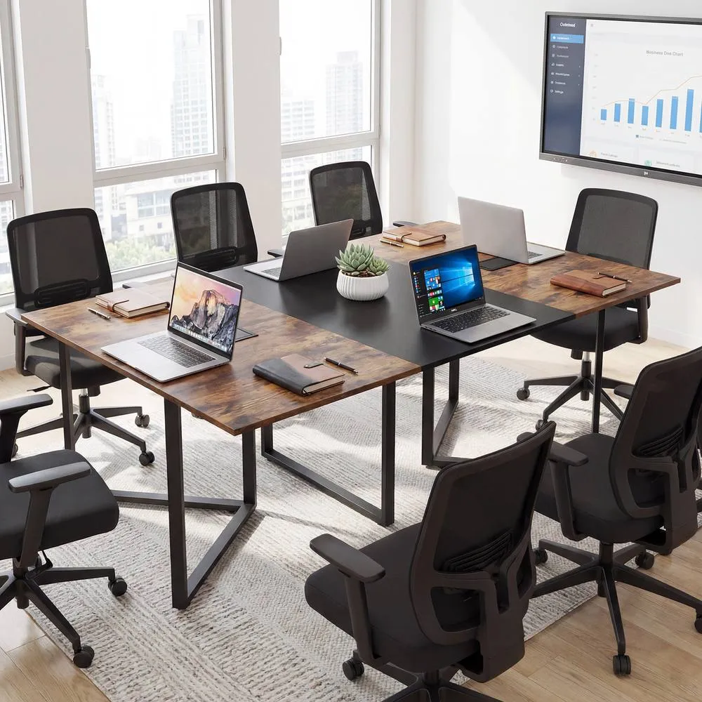 Costway 180 CM Conference Table Large Meeting Table for 6-8 People Black in Brown 3