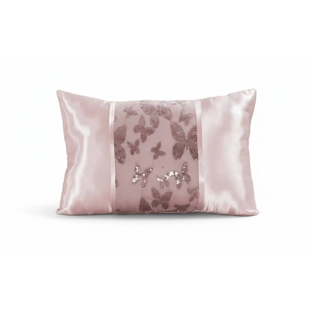 Snug City Oblong Butterfly Sequin Cushion Luxury Rectangular Decorative Accent in Pink