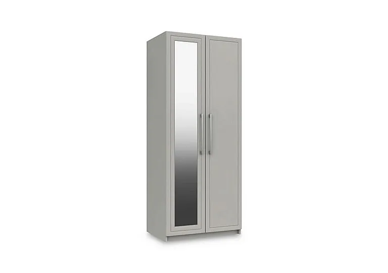 Bexley 2 Door Wardrobe with Mirror Door - Light Grey Gloss