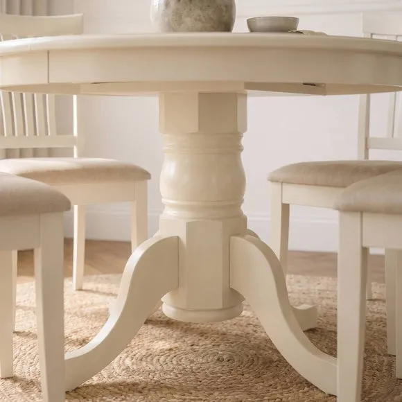 Stanmore 6 Seater Round Dining Table with 6 Chairs, Off White 4