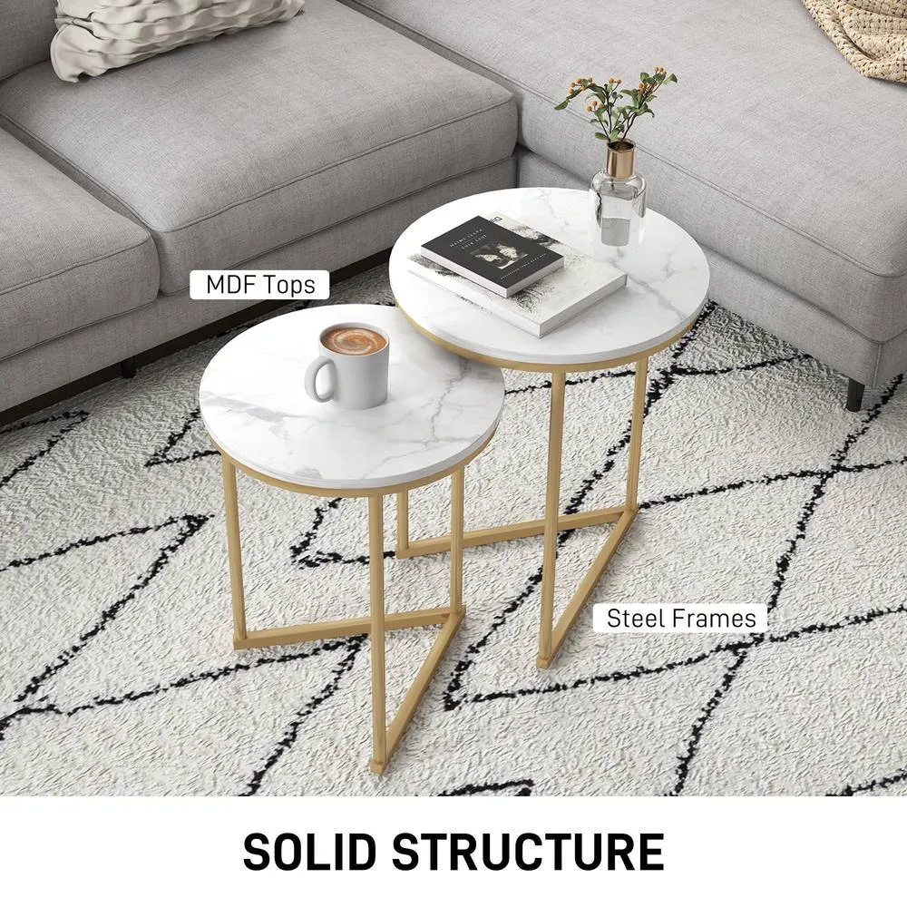 HOMCOM Nesting Coffee Table Set of 2 with Metal Frame, Gold Tone 5