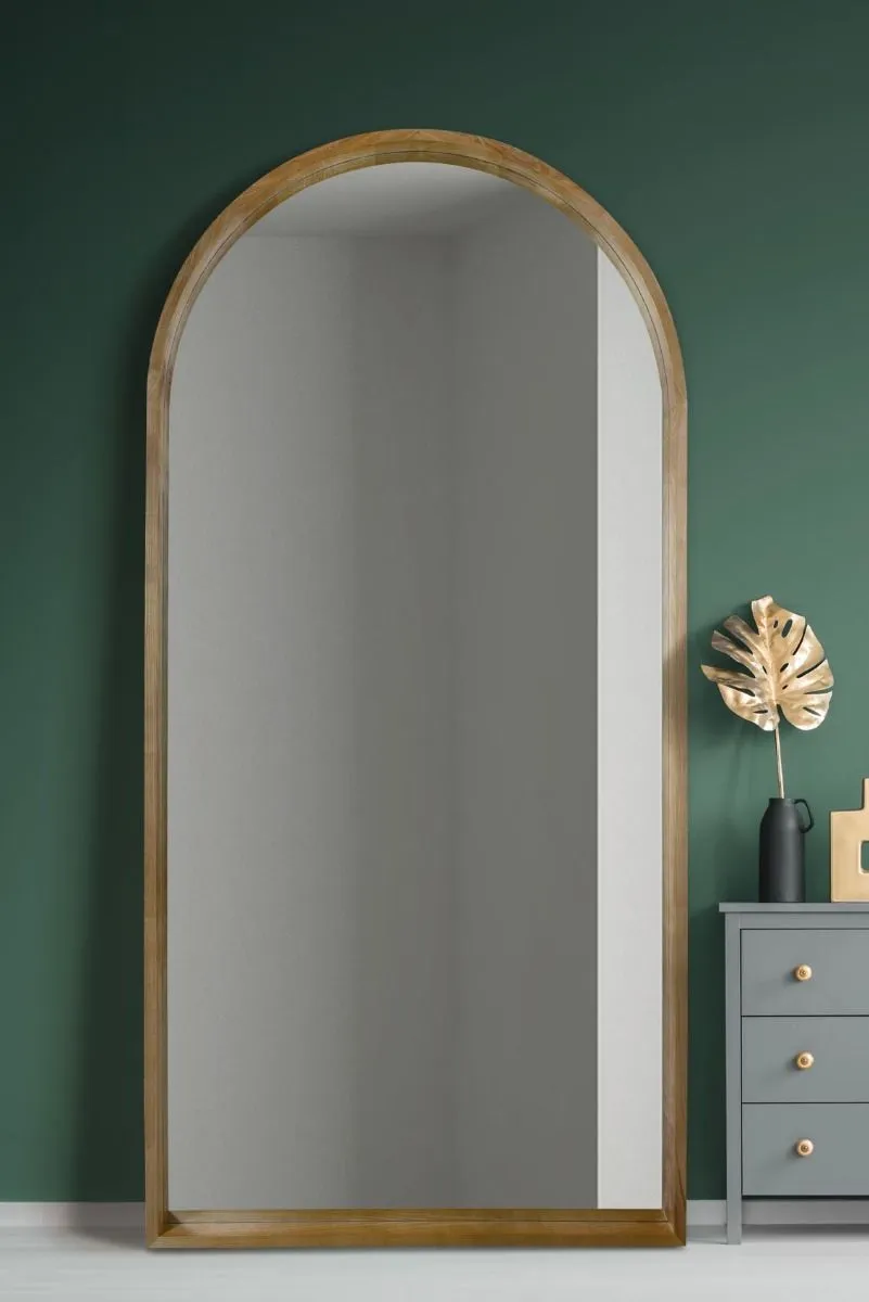 MirrorOutlet Solid Oak Framed Arched Leaner Wall Mirror 79" X 39" (200CM X 100CM) in Beige