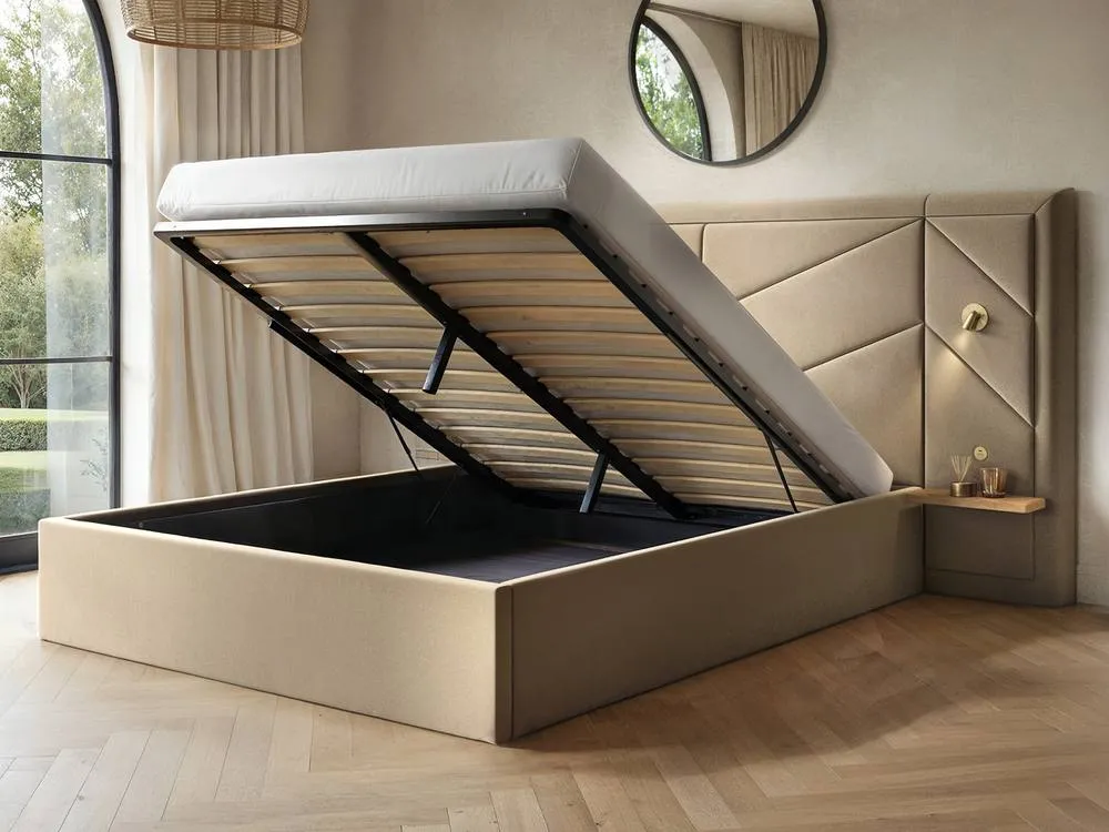 Flair Alice Hotel Ottoman Bed with USB Gold Lights Beige Velvet 3
