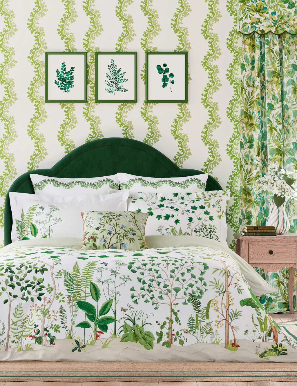 Sanderson Pure Cotton Sateen Sycamore & Oak Bedding Set Green