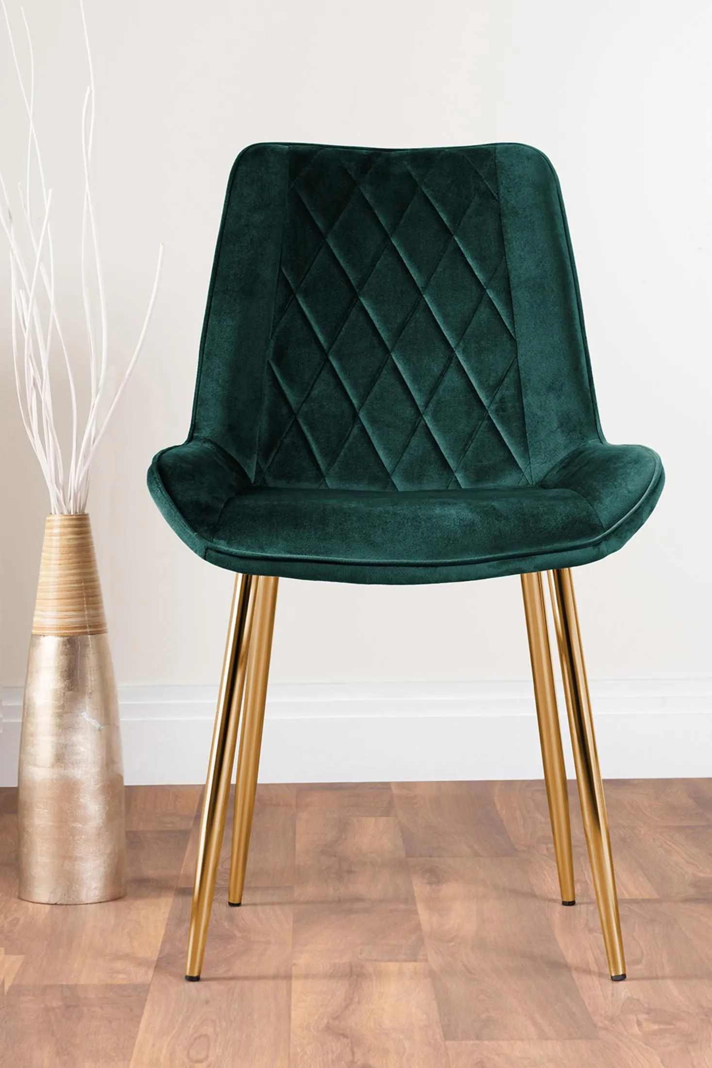 FurnitureboxUK Giovani 4 Grey Dining Table & 4 Pesaro Gold Leg Chairs in Green 6