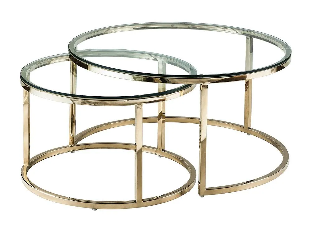 Vente-unique Nesting Coffee Tables In Tempered Glass & Stainless Steel - Gold in Clear 6