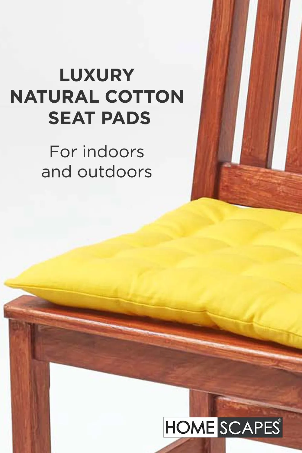 Homescapes 4 Pack Seat Pads Luxury 100% Cotton Indoor Outdoor Garden Cushion, 40cm in Yellow 2
