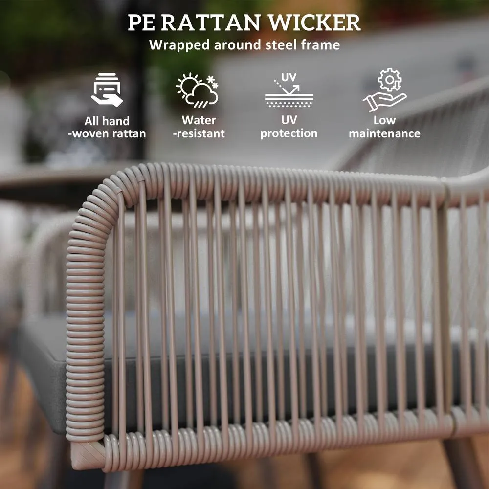 OUTSUNNY Rattan Dining Set, 4 Seater Rattan Garden Furniture, Light Brown 4
