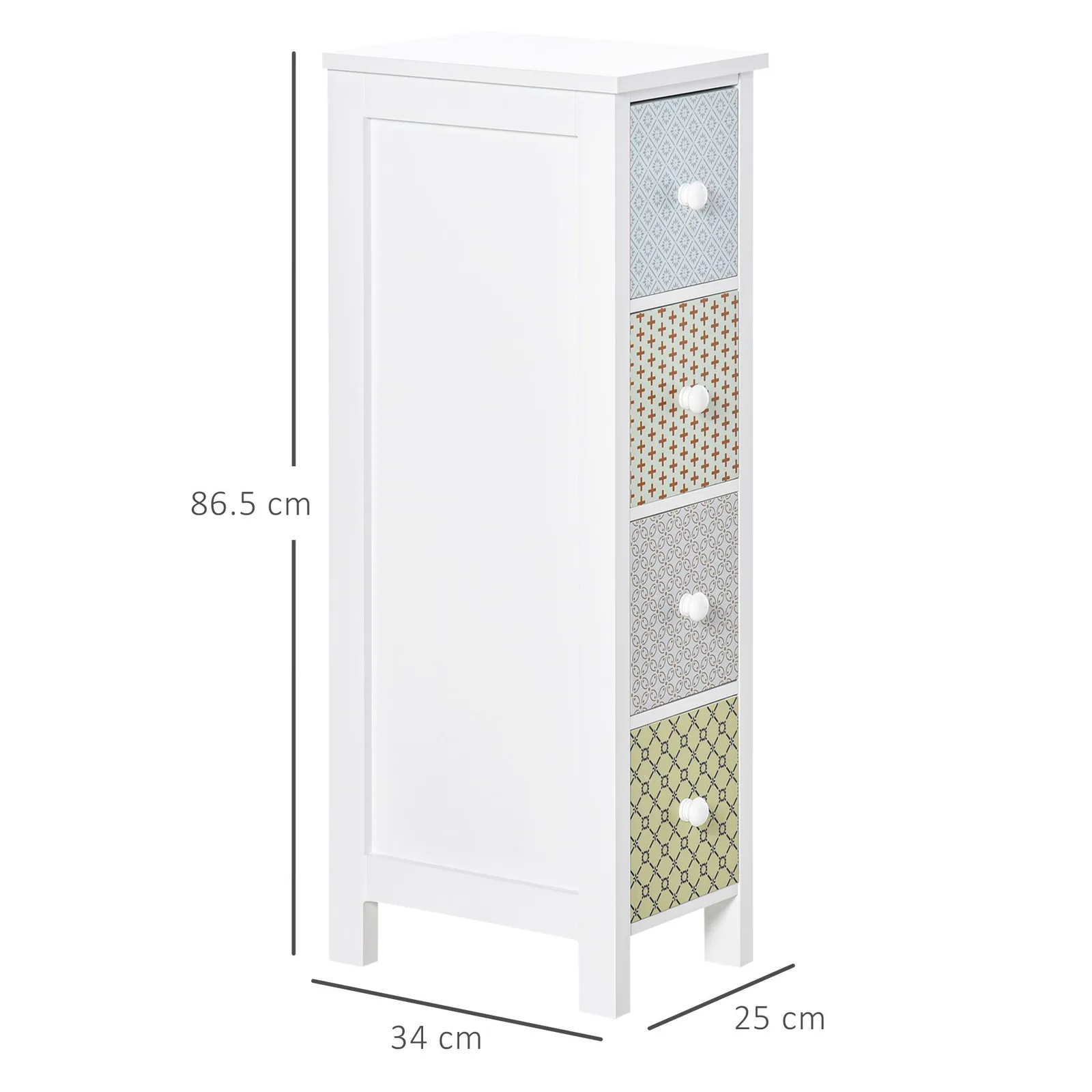 HOMCOM Chest of Drawers 4 Drawer Dresser Slim Storage Cabinet for Bedroom in White 3