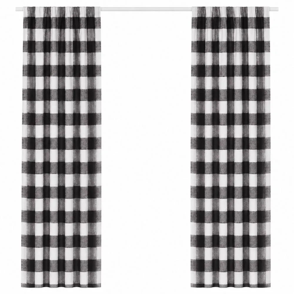 Smart Living Gingham Check Curtains Pair with Tie Backs - Classic Checked Print in Black 4
