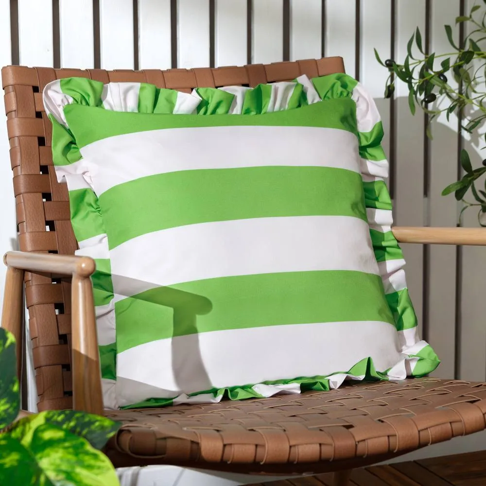 Furn Palm Royale Stripe Ruffle Printed Outdoor Cushion in Green