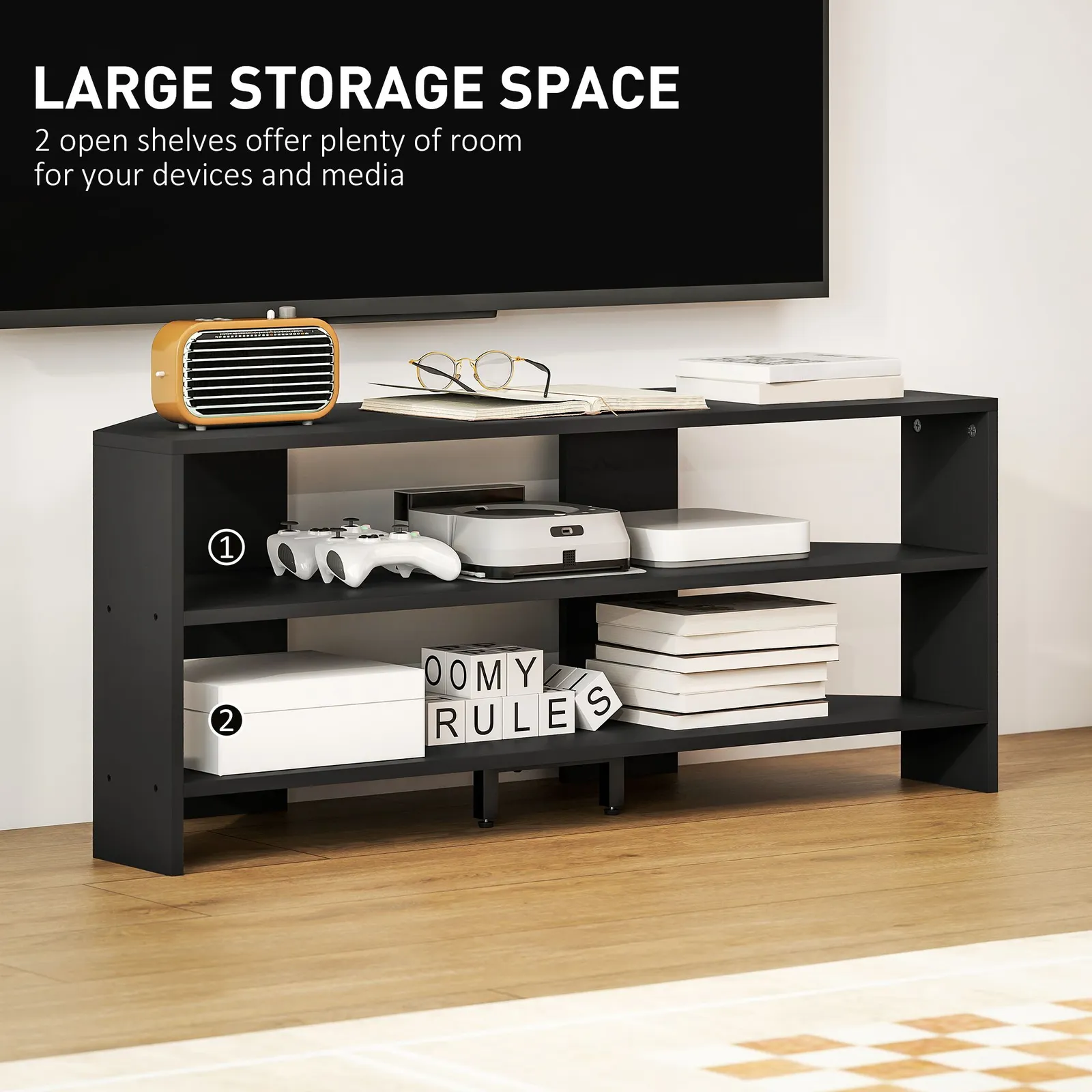 HOMCOM Corner TV Stand, TV Unit with Open Shelves for 47 Inch TV in Black 6