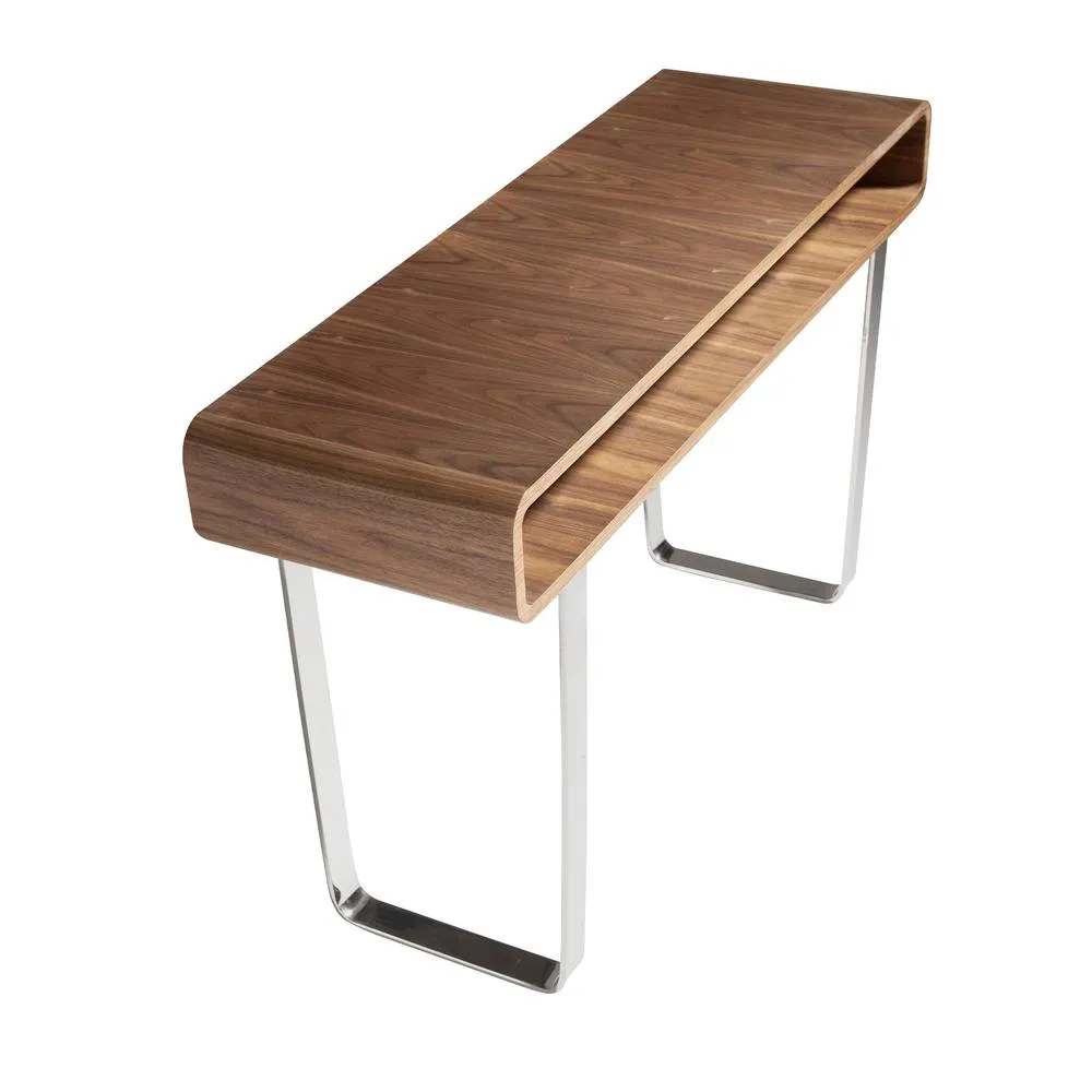 Angel Cerda Walnut Veneer Console Table with Chrome Legs in Brown 6