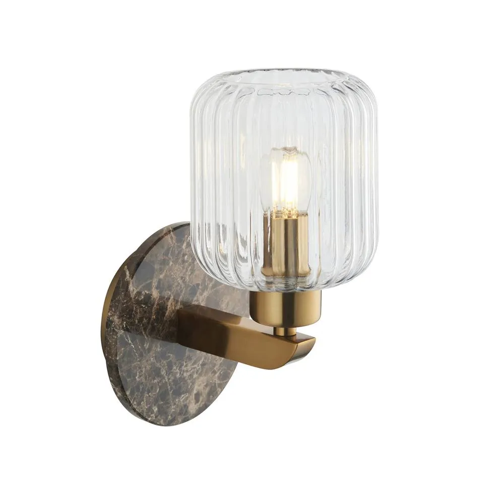 Netlighting Travi Ribbed Wall Lamp Brown Vintage Brass & Ribbed Glass E14