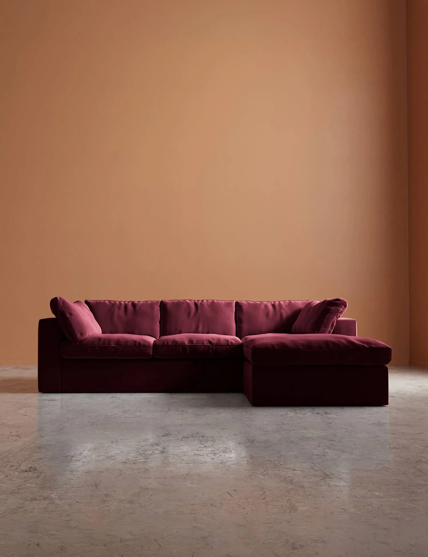 Swoon Easy Velvet Right Corner Sofa Burgundy