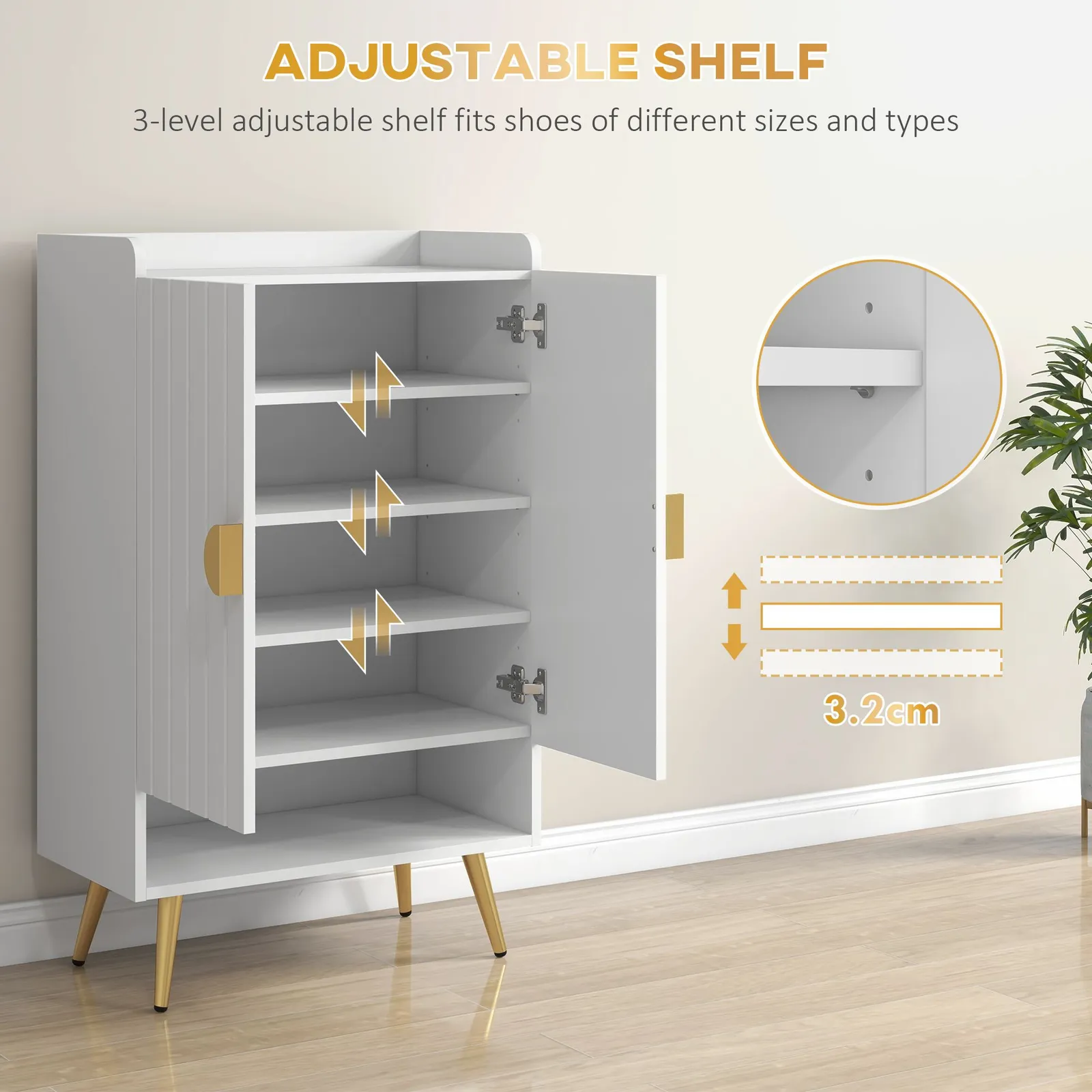 HOMCOM Modern Hallway Shoe Cupboard with Adjustable Shelves for Entryway in White 5