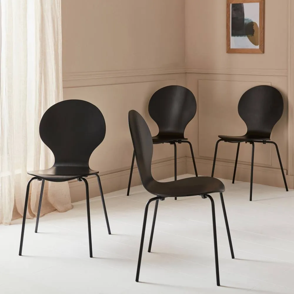sweeek Set Of 4 Retro Wooden Stacking Chairs in Black 1