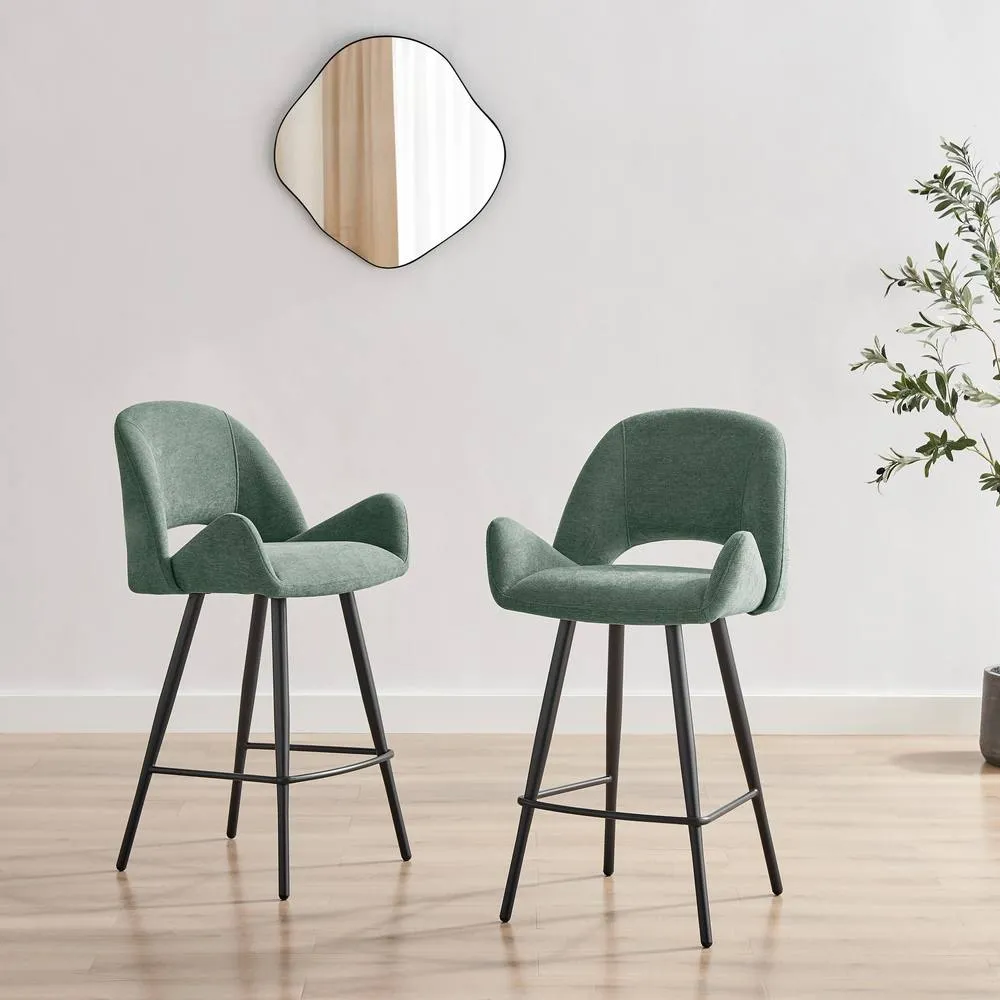 FurnitureboxUK 2x Layla Green Fabric Bar Chairs 2