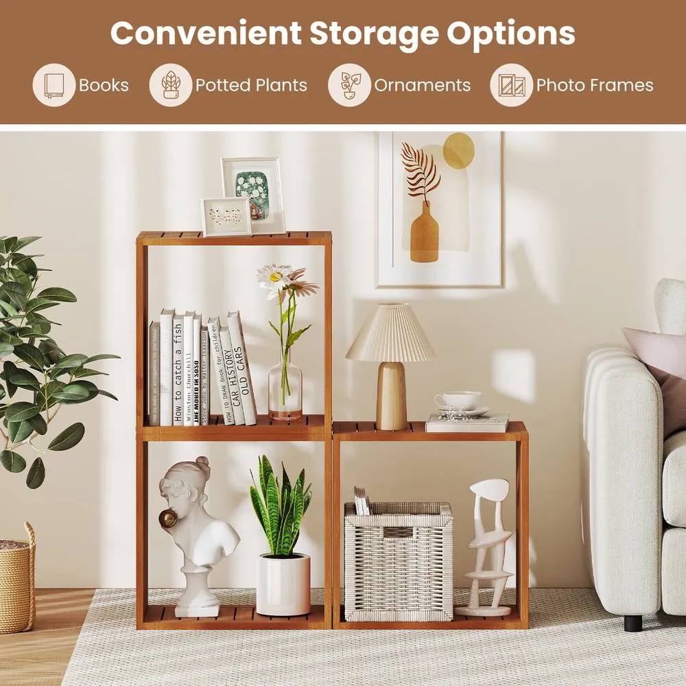 Costway 3 Cube Bookcases Wooden Stacking Storage Organizers Display Rack in Brown 4