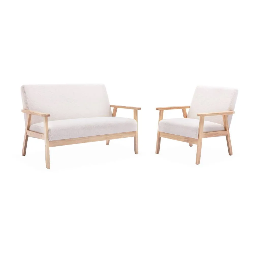 sweeek Armchair & love seat in boucle fabric & rubber wood in Off-White 2