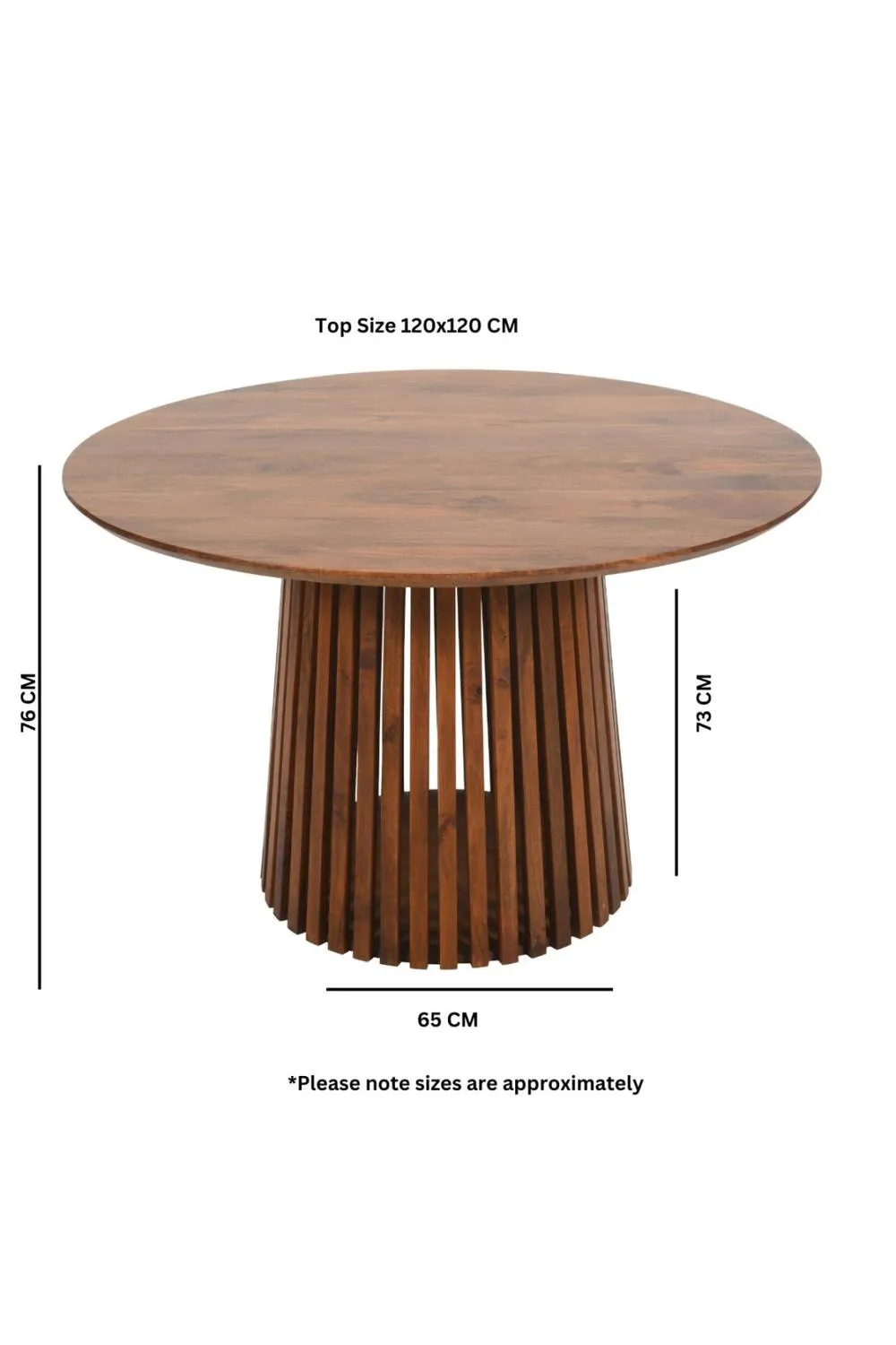 IH Design Tackley Mango Wood Round Dining Table with Flared Base in Brown 5