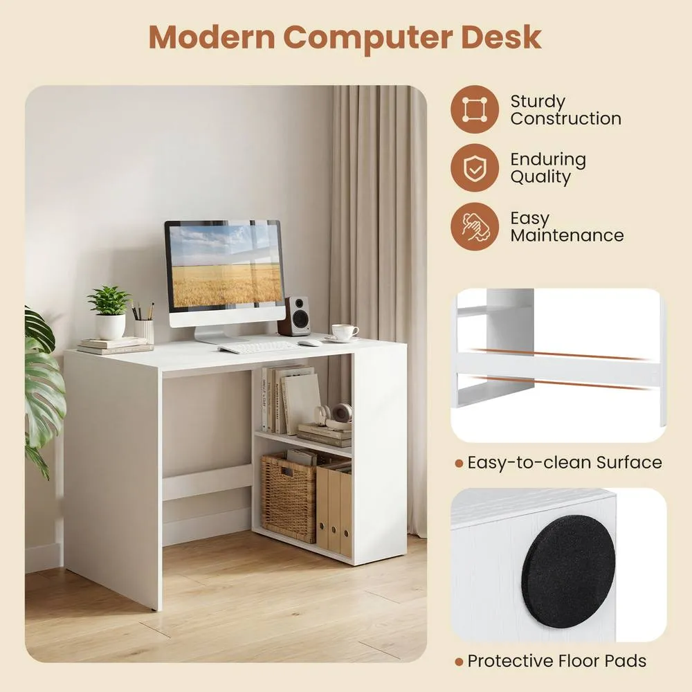 Costway Modern Writing Desk 2 Storage Shelves Computer Workstation White/Natural in White 3