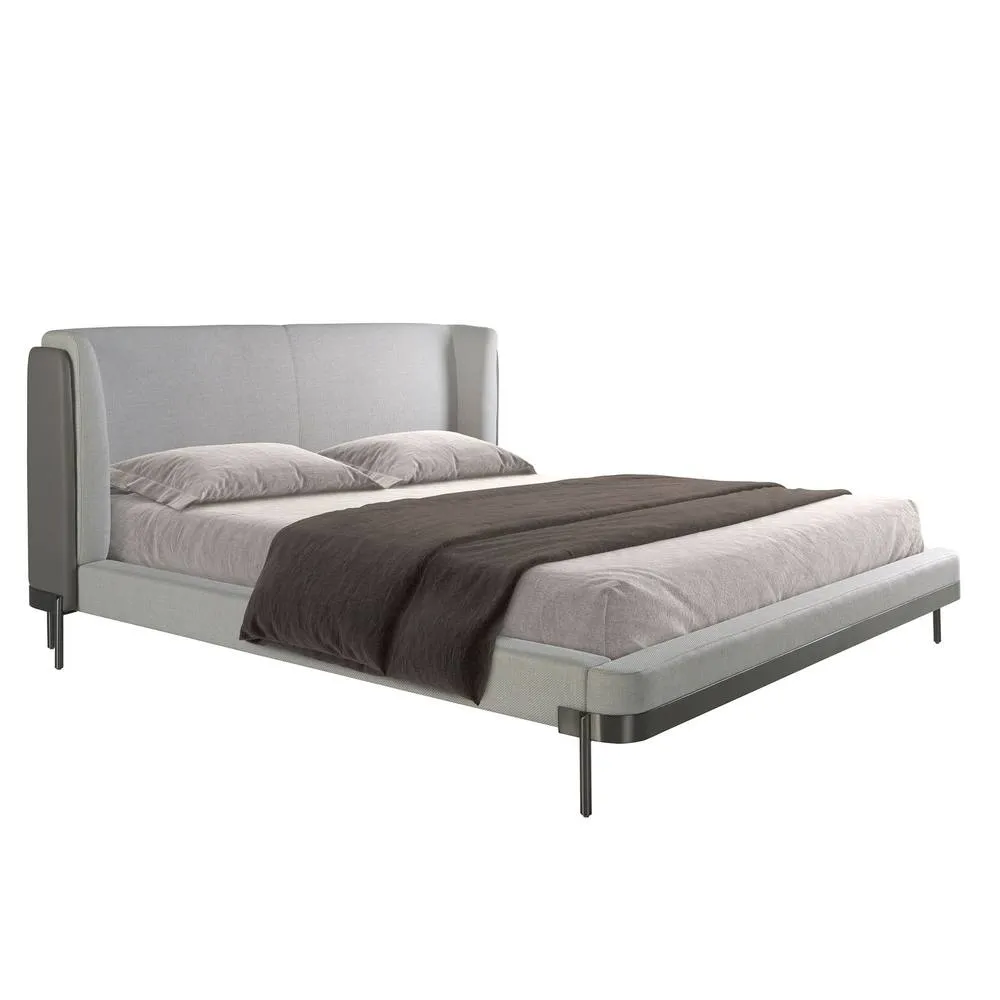 Angel Cerda Double Bed 180x200 cm - Light Grey Fabric with Dark 6