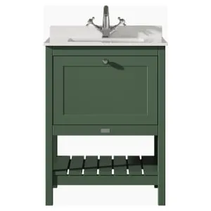 Bayswater Hartleigh Hunter Green Traditional Freestanding Vanity Unit & 1 Tap Hole White Marble Top Basin - 600mm