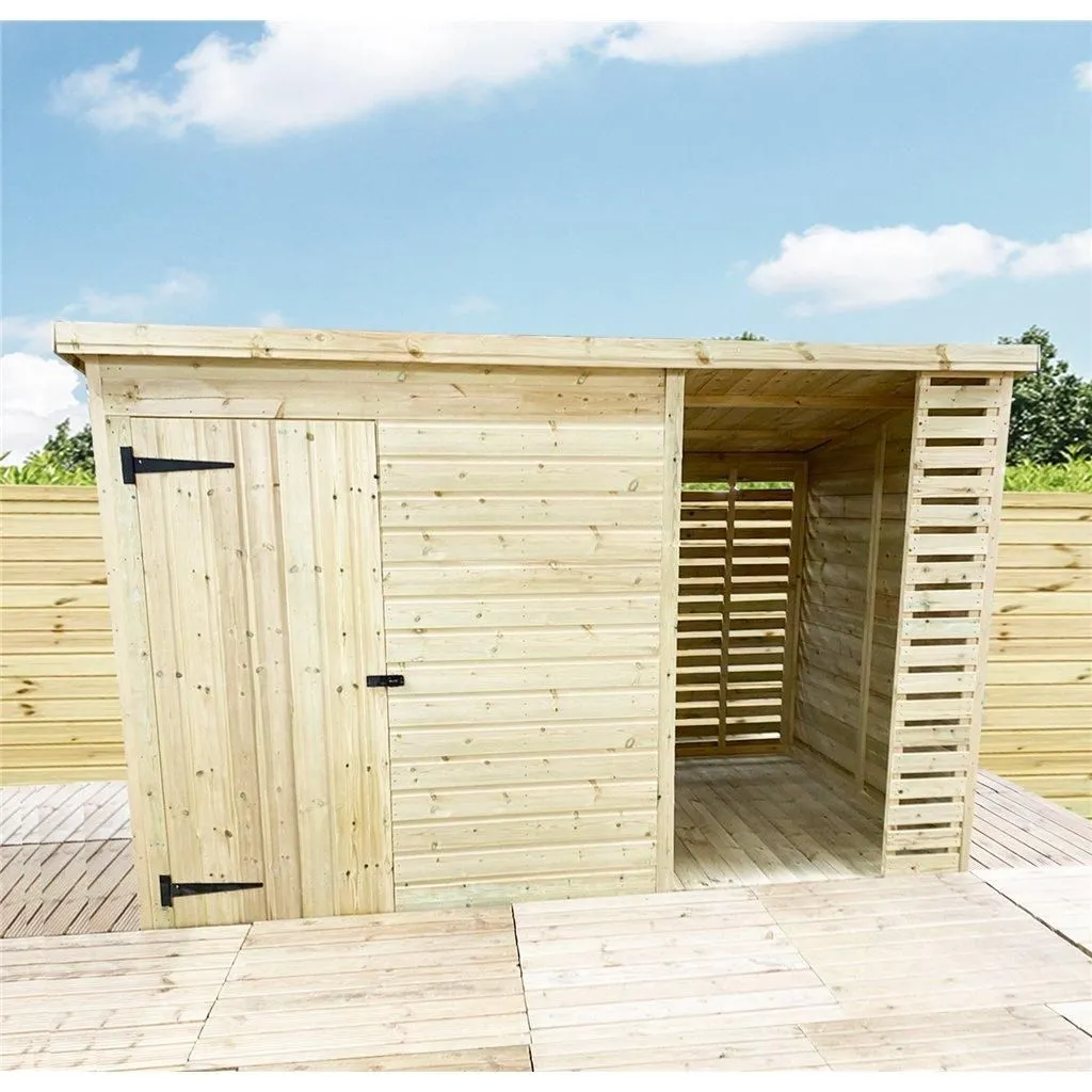 Marlborough 14 x 8 Pressure Treated Pent Shed With Storage Area in Natural