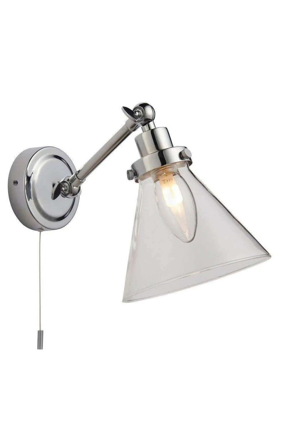 Netlighting Faraday Bathroom Adjustable Dome Wall Light with Pull Cord Chrome Glass Shade in Grey