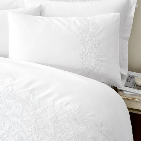 Bianca Floral Embroidery 200 Thread Count 100% Cotton Duvet Cover & Pillowcase Set 2