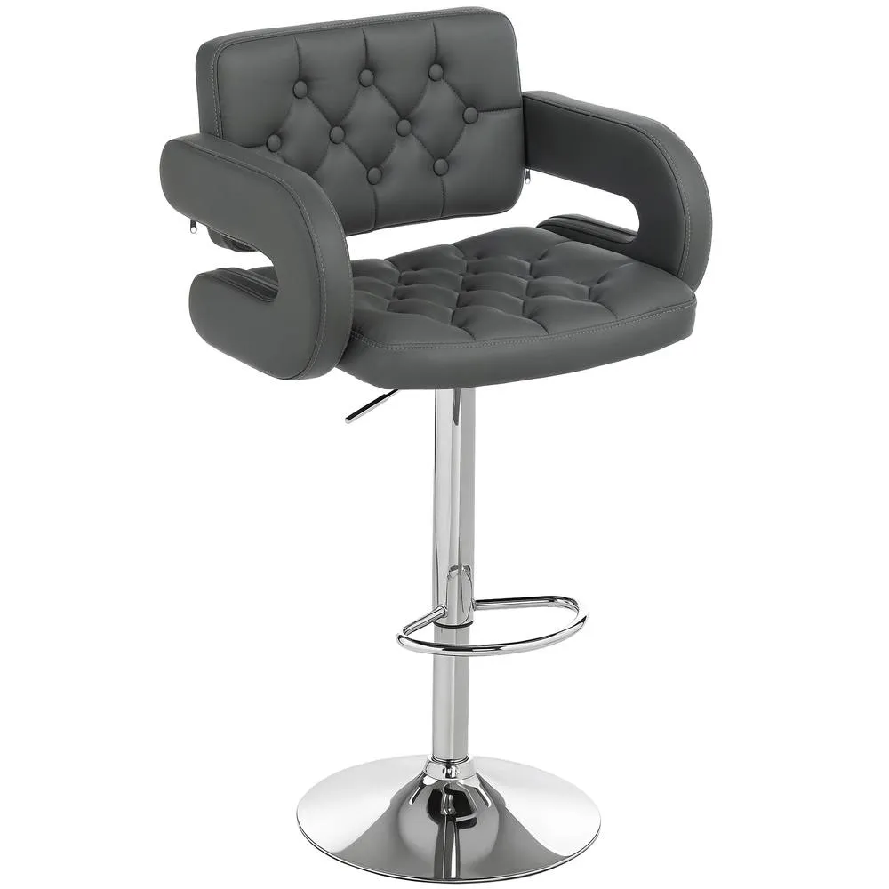 HOMCOM Adjustable Height Barstool Steel Pole PU Leather Bistro in Grey 2