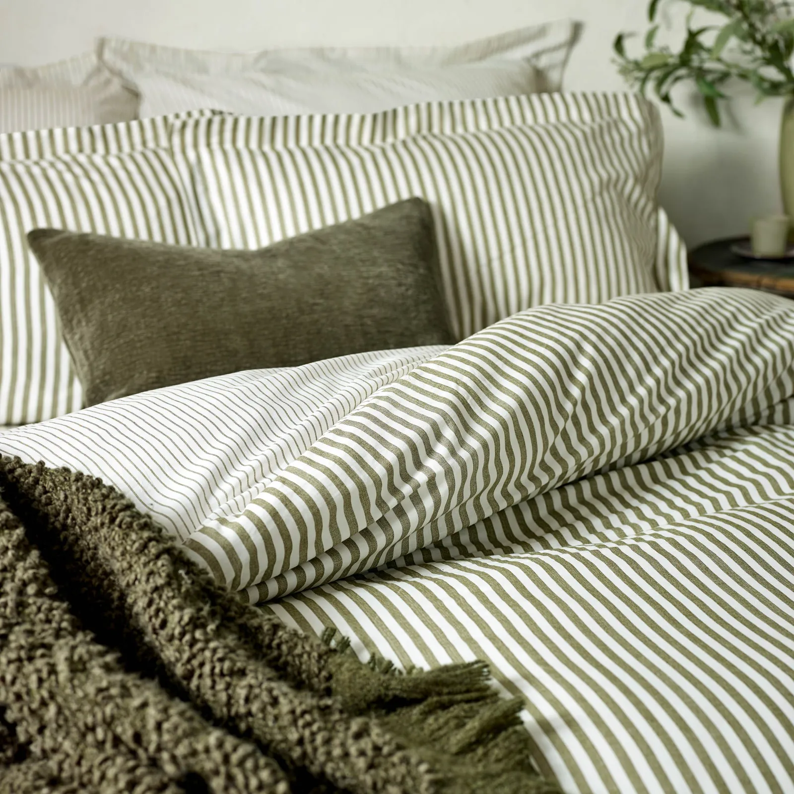 Yard Hebden Striped 100% Cotton Duvet Cover Set in Olive 2