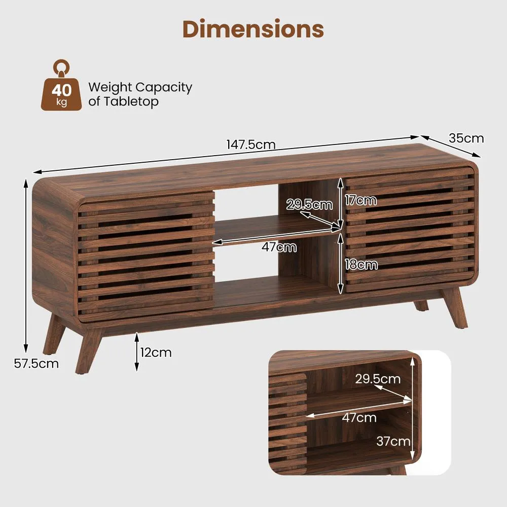 Costway TV Stand for 65" TVs Mid Century Modern Entertainment Center in Brown 2