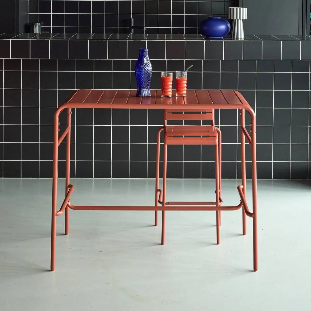 sweeek 4-seater metal garden bar table in Terracotta 4