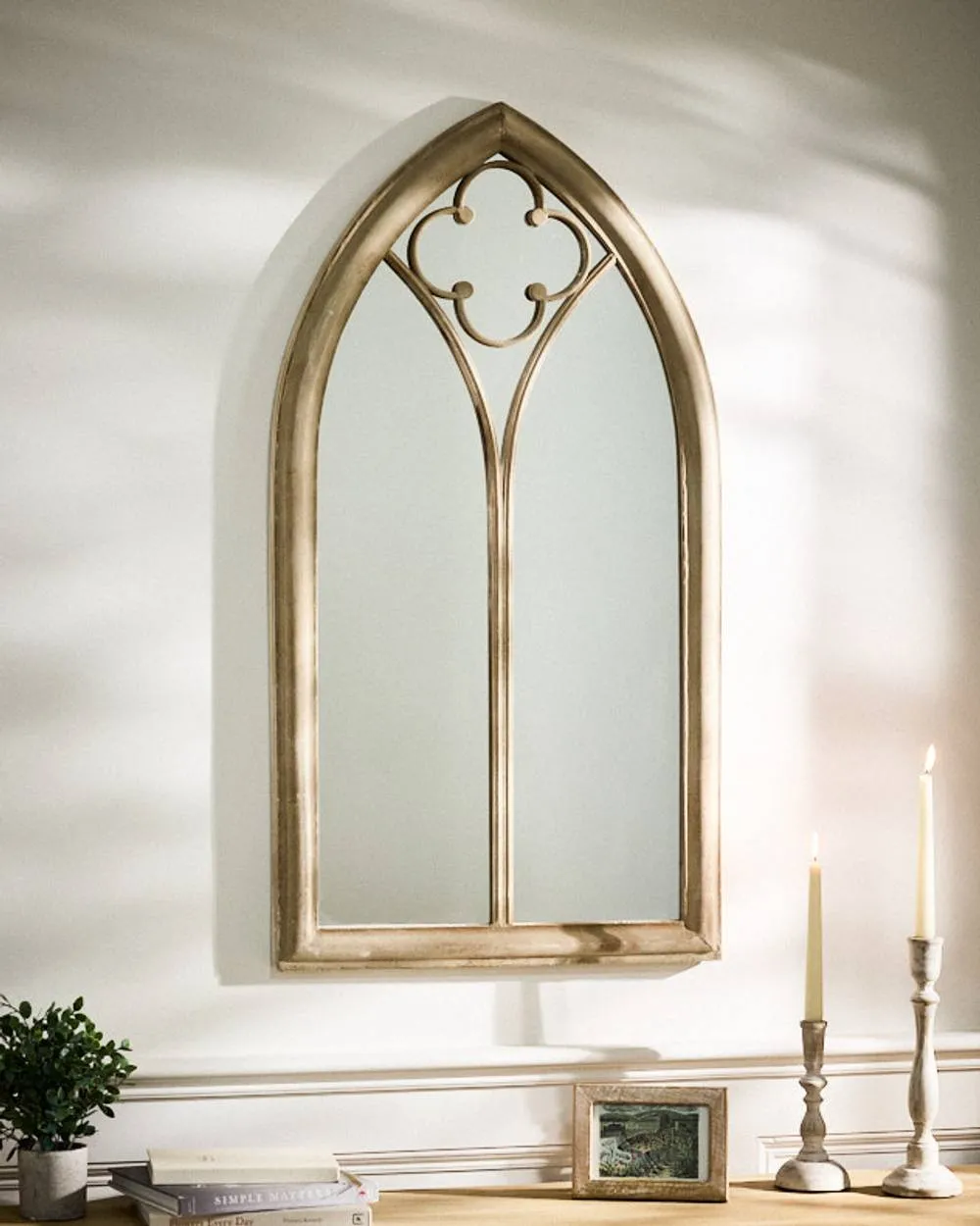 Dibor Vintage Style Pointed Arch Mirror Decorative Indoor Decor Window Mirror H105cm x 56cm in Grey