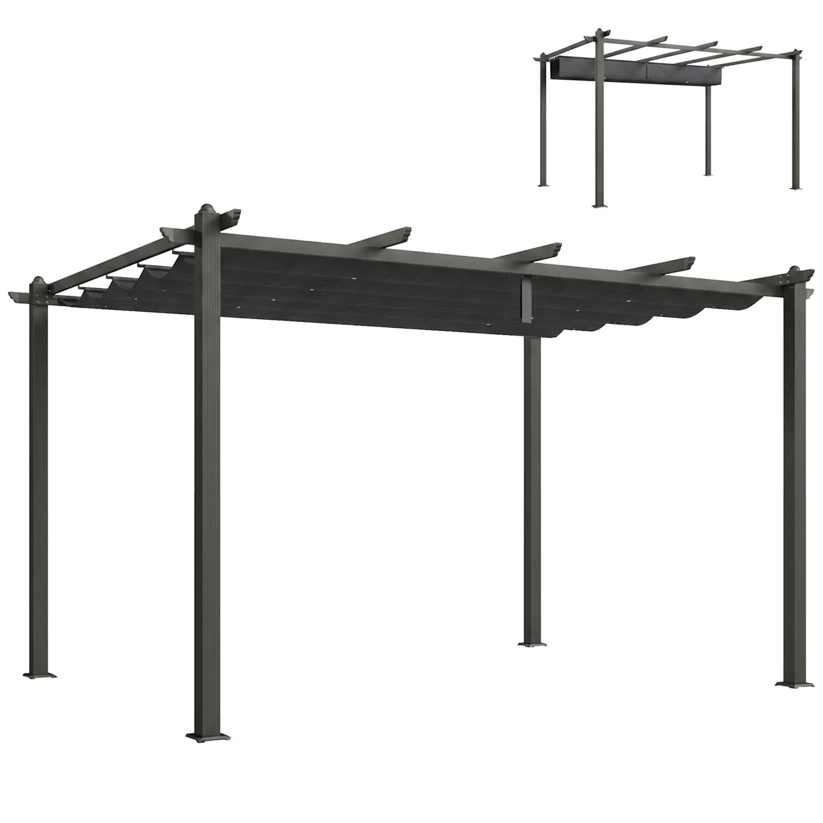 OUTSUNNY Aluminium Pergola with Retractable Roof, Garden Gazebo Canopy in Dark Grey 2
