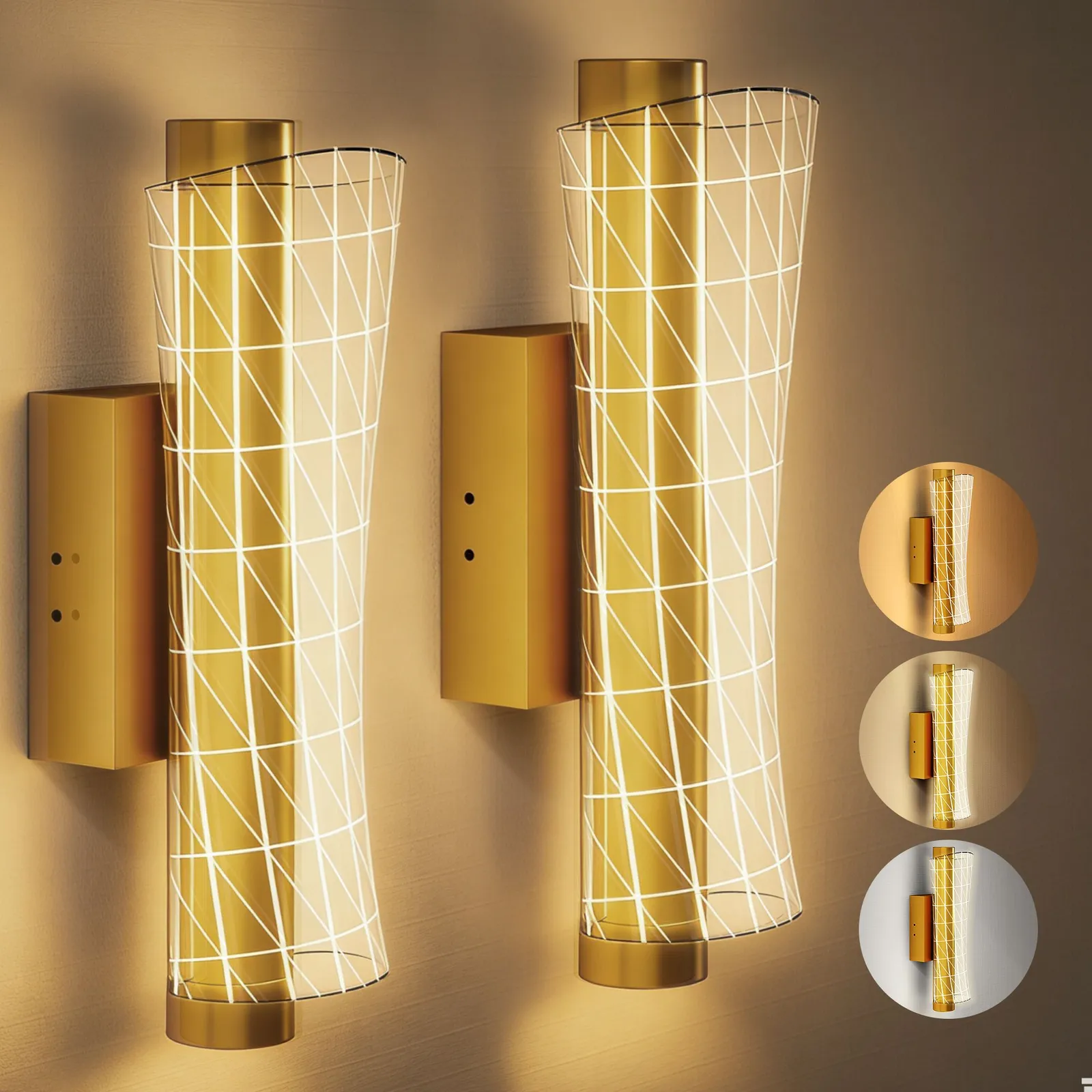 HOMCOM Led Wall Lamp 2 Pack, Modern Indoor Geometric Wall Light, Gold Tone 2