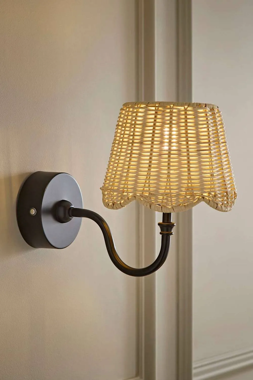 ValueLights Lowe Pair Rattan Taper Shade Metal Portable Rechargeable Wall Light in Black 1