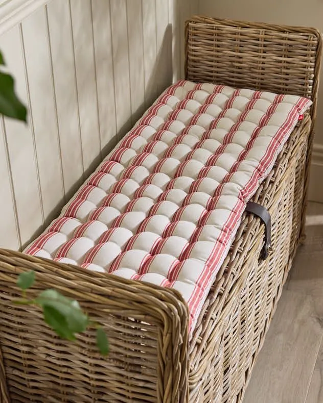 Dibor Red Striped Quilted Indoor Outdoor Garden Bench Cushion L100cm x W40cm
