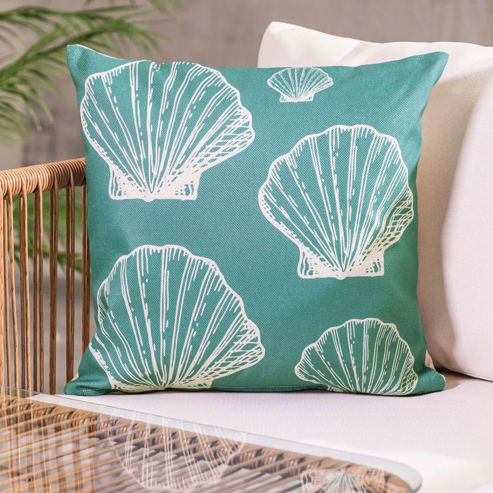 icon Cushion 43x43 Kyoto Fabric, Large Sea Shell in Bottle Green