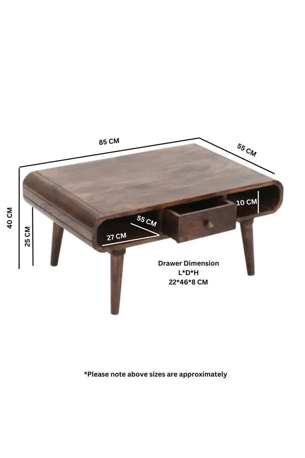 IH Design Rowledge Solid Mango Wood Coffee Table With Drawer in Brown 6