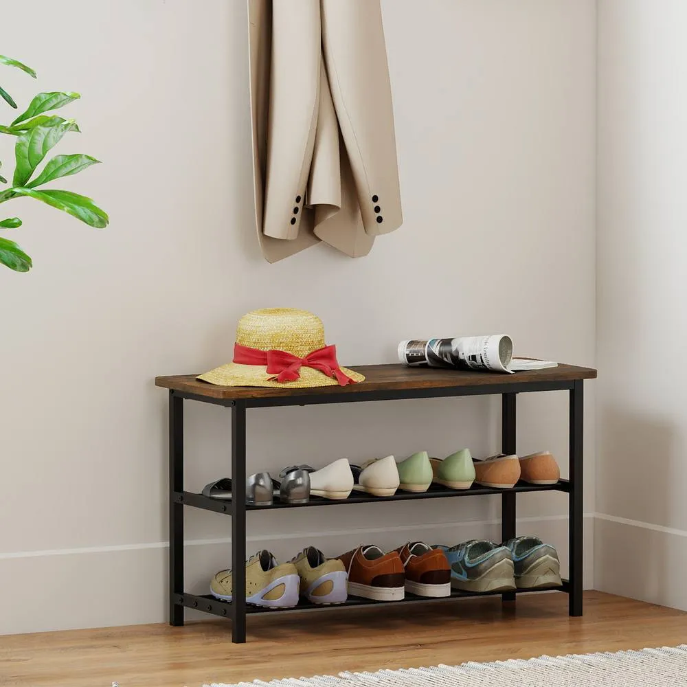 Costway 3-Tier Shoe Rack 80 cm Shoe Storage Bench Freestanding Boot Organizer in Brown 3