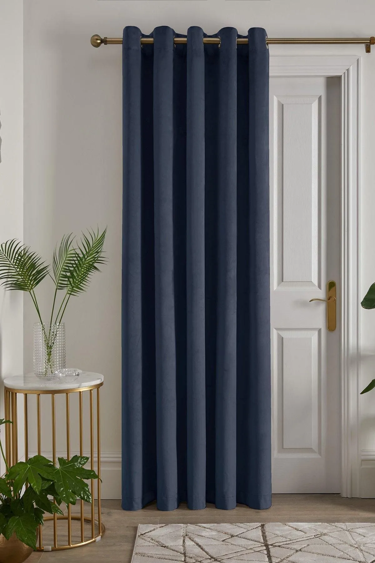 Laurence Llewelyn-Bowen 'Montrose' Velvet Blackout Eyelet Single Panel Door Curtain in Navy 1