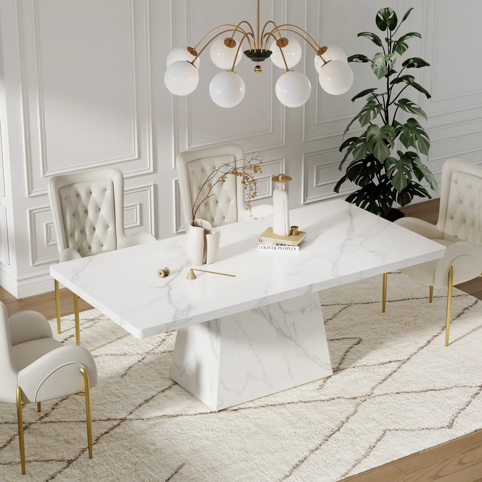 200 cm Modern Rectangular Sintered Stone Dining Table, Indoor/Outdoor, Seats 6-8