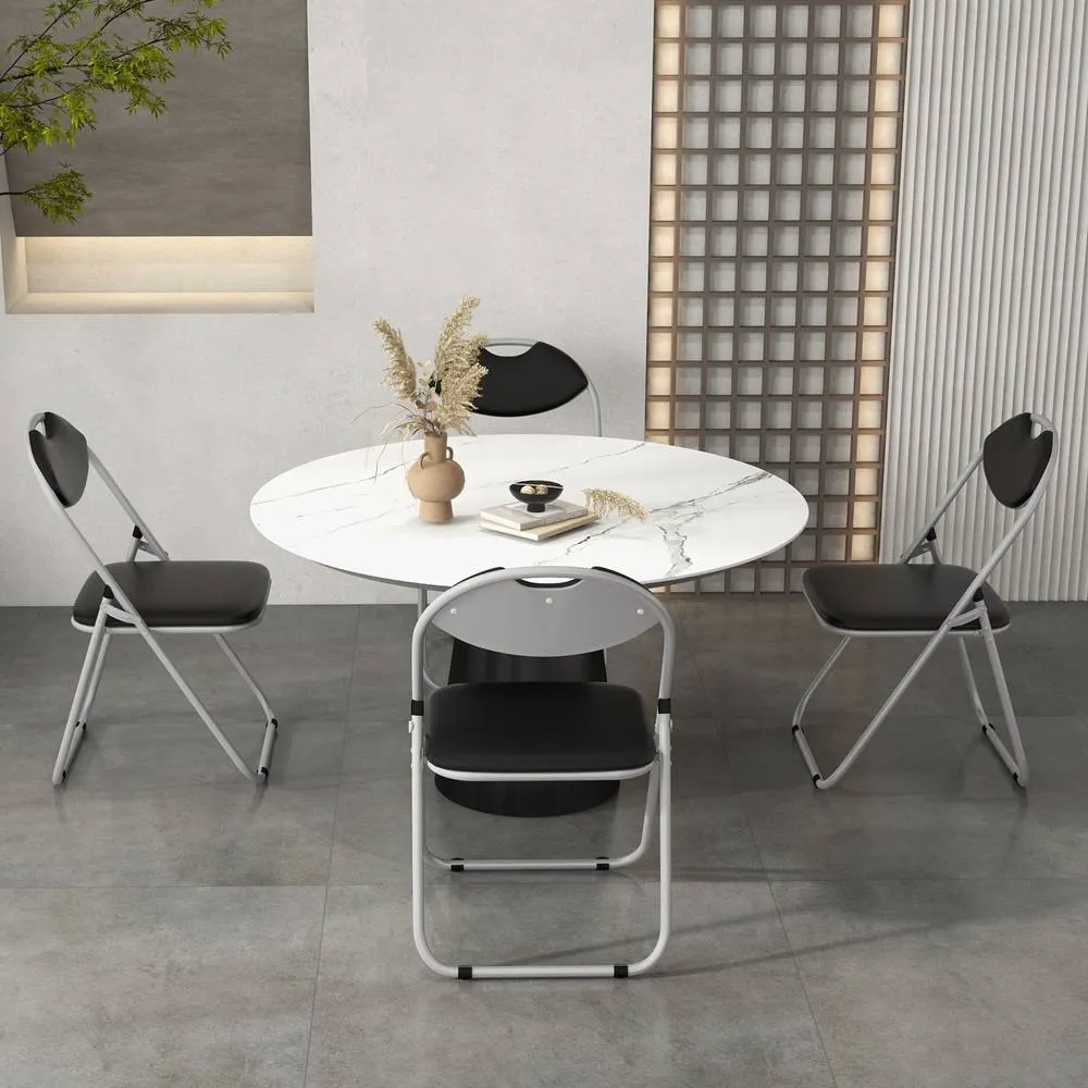 Costway Set of 4 Folding Metal Chair Padded Kitchen Dining Seat U-shaped Guest Chair in Black 2