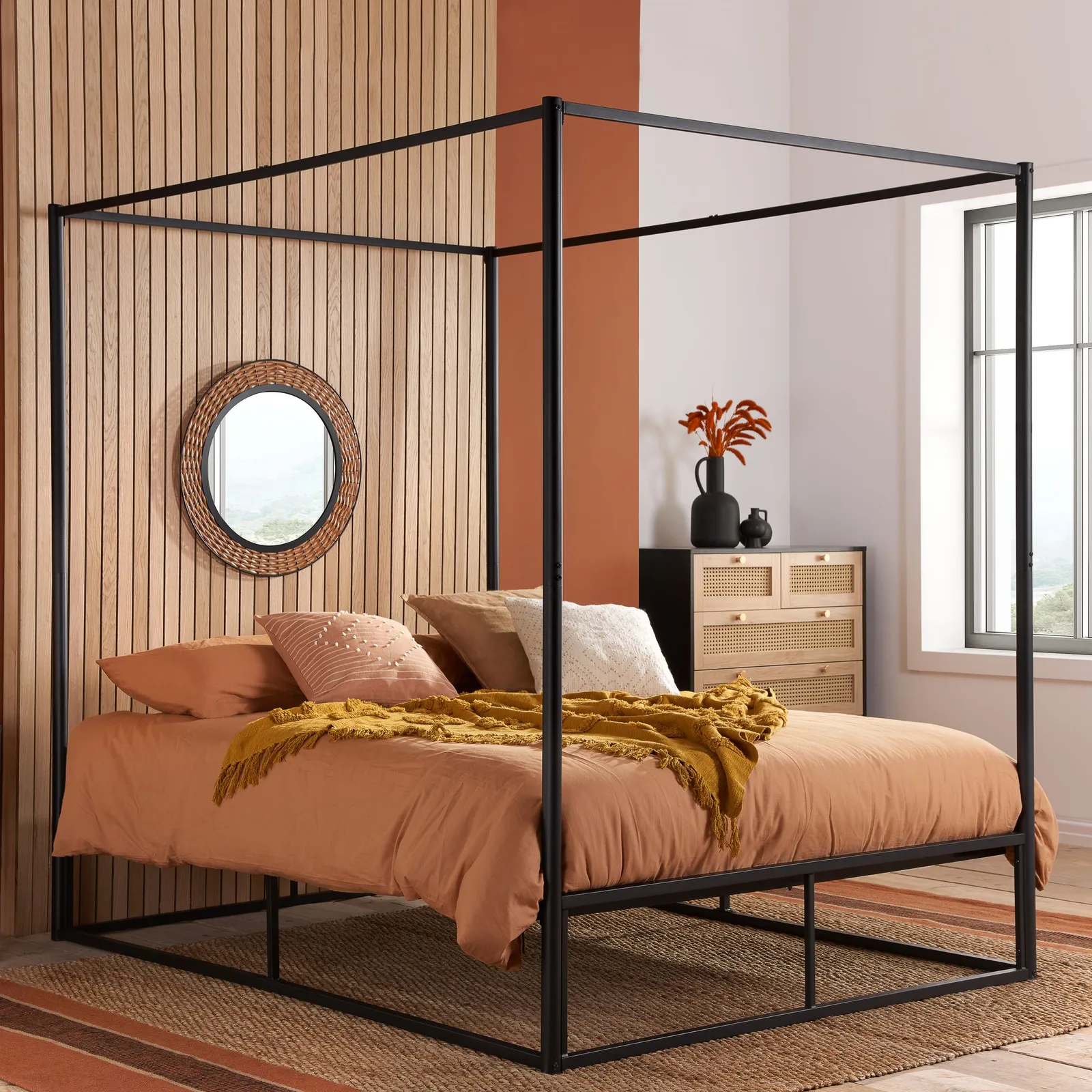 Birlea Four Poster Bed Frame Black Metal 4 Poster Canopy Farringdon